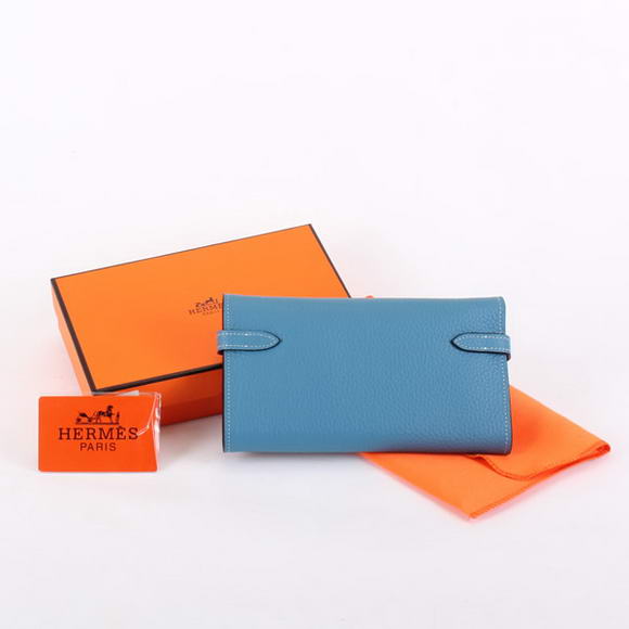 High Quality Hermes Kelly Bi-Fold Wallet A708 Blue Fake - Click Image to Close